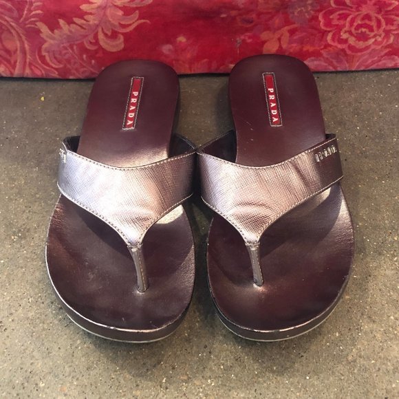 Metallic Prada Flip Slops - Picture 1 of 2